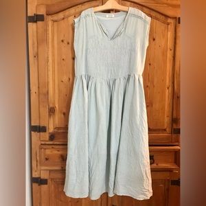 Blue Linen Midi Dress